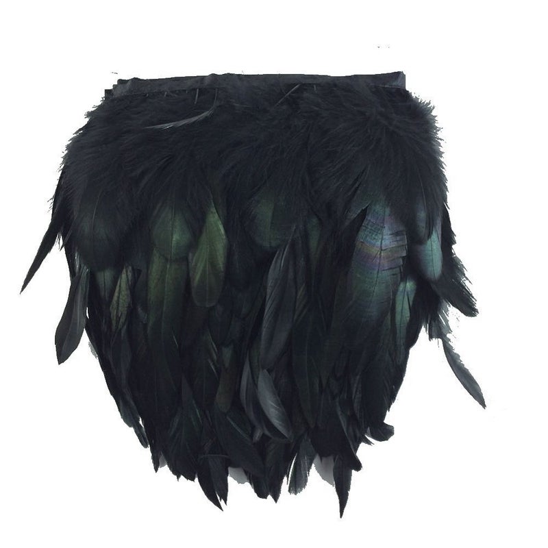 KOLIGHT Pack of 2 Yards Natural Rooster Hackle Feather Trim Fringe 5-7" in Width DIY Decoration (Black) - Image 1